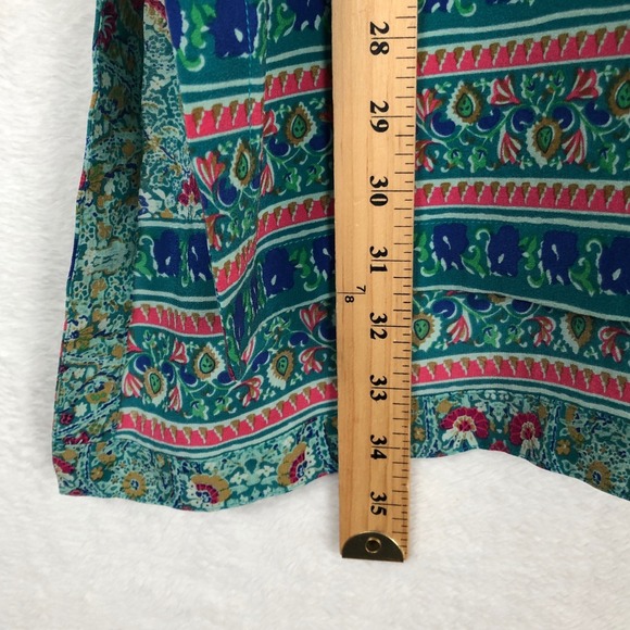 MAEVE Anthropologie 100% Silk Paisley Strappy Tunic Top Sz 8 Teal Hi-Lo Lined - Picture 11 of 11